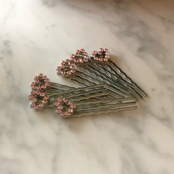 SOLD- Crystal Hair Pieces - Pink/Purple Hearts - Picture 3 of 7